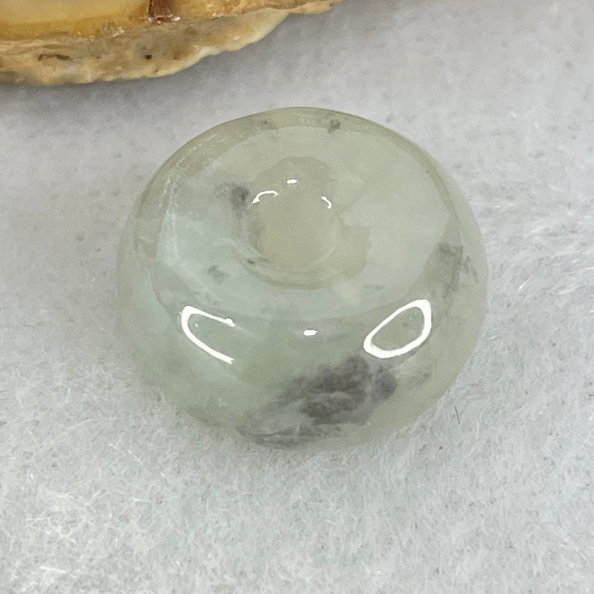 Type A Semi Icy Light Green With Wuji Grey Piao Hua Jadeite Ping An Kou Charm/Pendant 2.41g 13.0 by 7.0mm - Huangs Jadeite and Jewelry Pte Ltd