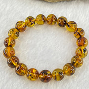 Natural Brownish Yellow Flower Amber Beads Bracelet 12.85g 17.5cm 10.8mm 19 Beads - Huangs Jadeite and Jewelry Pte Ltd