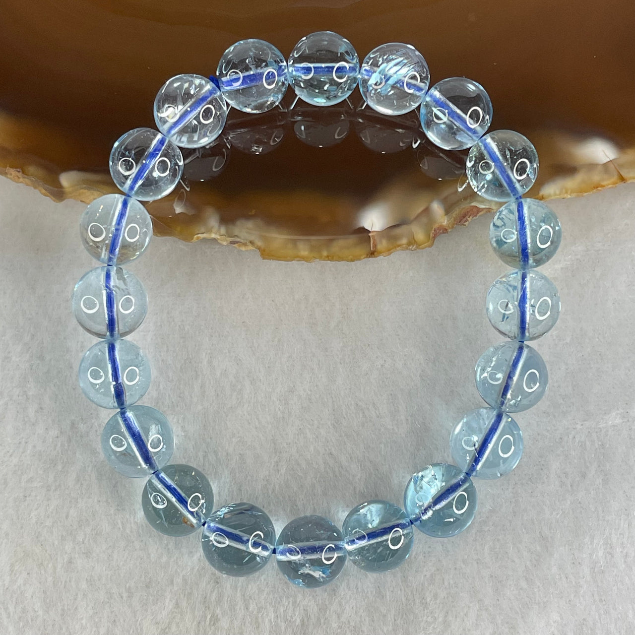 Good Grade Natural Blue Topaz Beads Bracelet 33.31g 15.5cm 9.9mm 20 Beads - Huangs Jadeite and Jewelry Pte Ltd