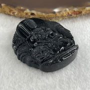 Type A Opaque Black Omphacite Jadeite Good Vs Evil Manjushri Bodhisattva Pendant Rabbit Zodiac Guardian 39.25g 50.5 by 44.0 by 13.3mm - Huangs Jadeite and Jewelry Pte Ltd