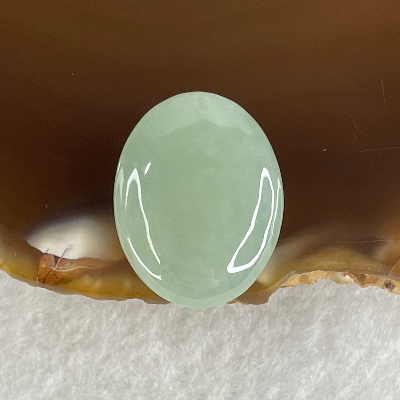 Natural Type A Semi Icy Green Jadeite Oval Shape Cabochon Stone for Setting 3.02g 18.7 by 14.6 by 5.6mm - Huangs Jadeite and Jewelry Pte Ltd