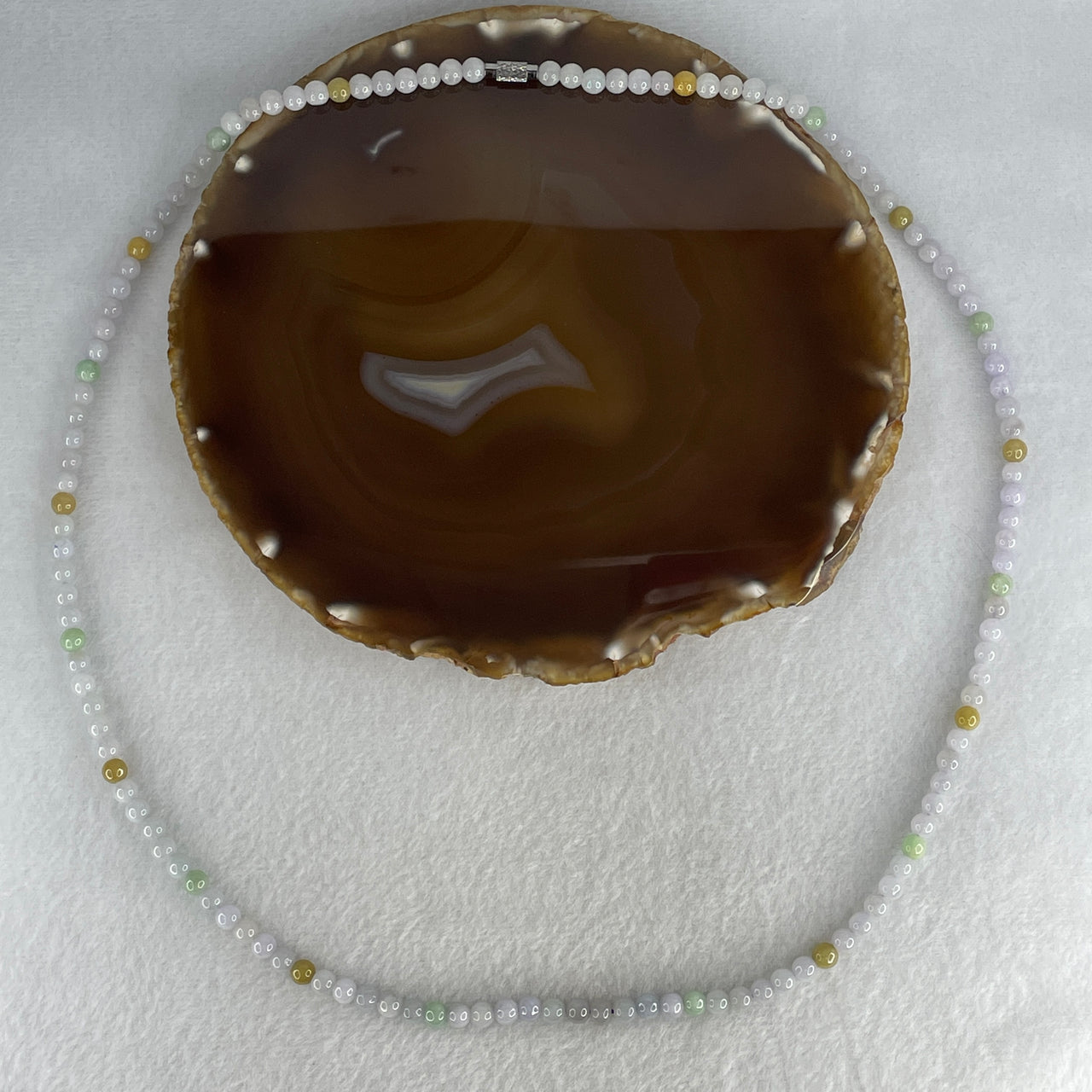 Natural Type A Tricolor Jadeite Beads Necklace | 64cm Lavender Green Yellow Jade 132-Bead Mala Prayer Chain (33.77g, 5.4mm)