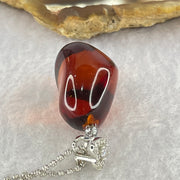 Natural Blood Red Amber Pendant in S925 Sliver Necklace 6.22g 21.6 by 15.6 by 14.9mm - Huangs Jadeite and Jewelry Pte Ltd