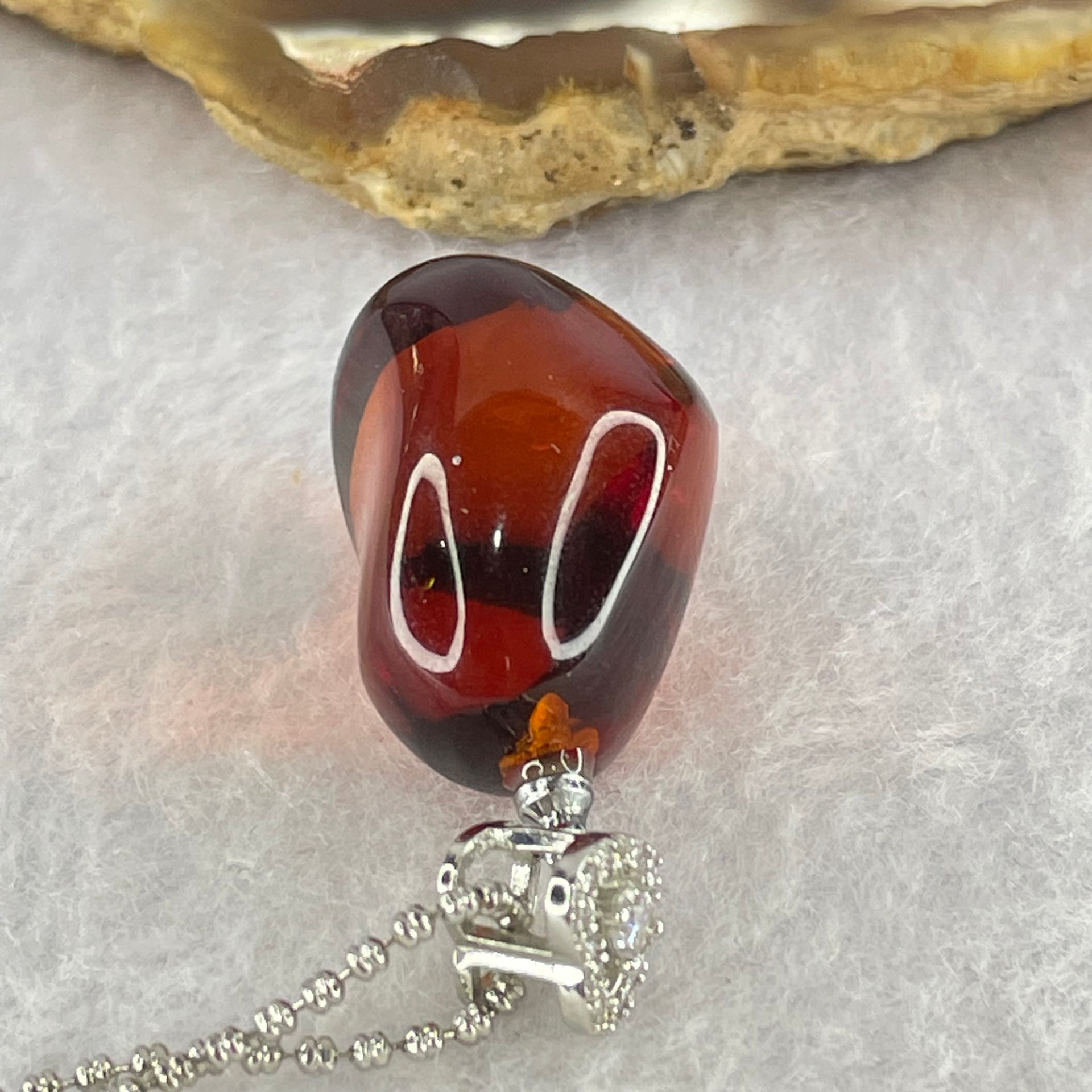 Natural Blood Red Amber Pendant in S925 Sliver Necklace 6.22g 21.6 by 15.6 by 14.9mm - Huangs Jadeite and Jewelry Pte Ltd