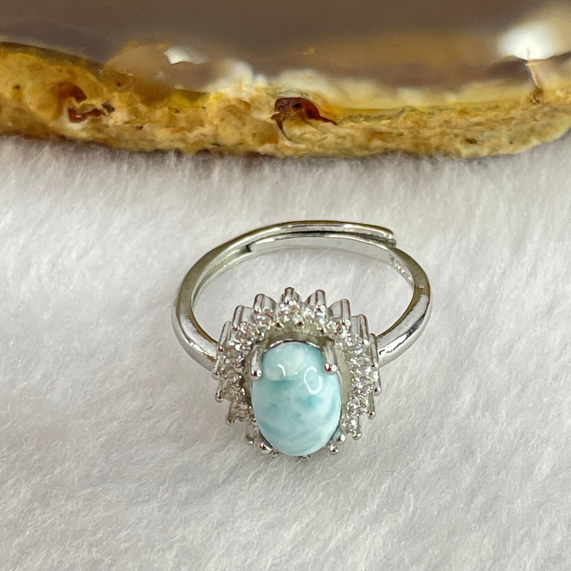 Natural Larimar in S925 Sliver Ring 2.42g 7.9 by 5.8 by 4.1mm - Huangs Jadeite and Jewelry Pte Ltd
