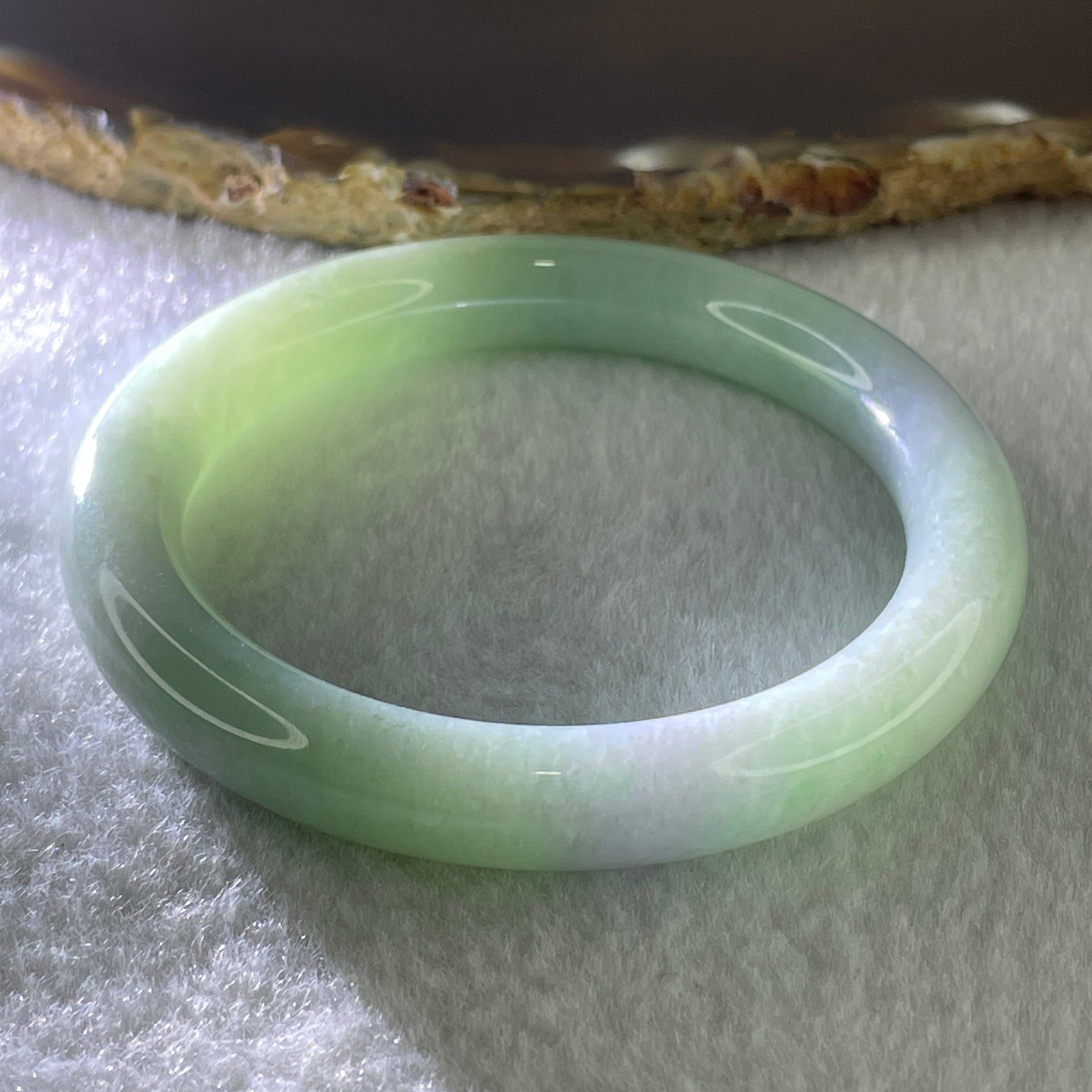 Type A Natural Light Green with Lavender Jadeite Bangle 39.72g Inner Diameter 52.1mm 9.2 by 8.6mm (Internal Lines) - Huangs Jadeite and Jewelry Pte Ltd