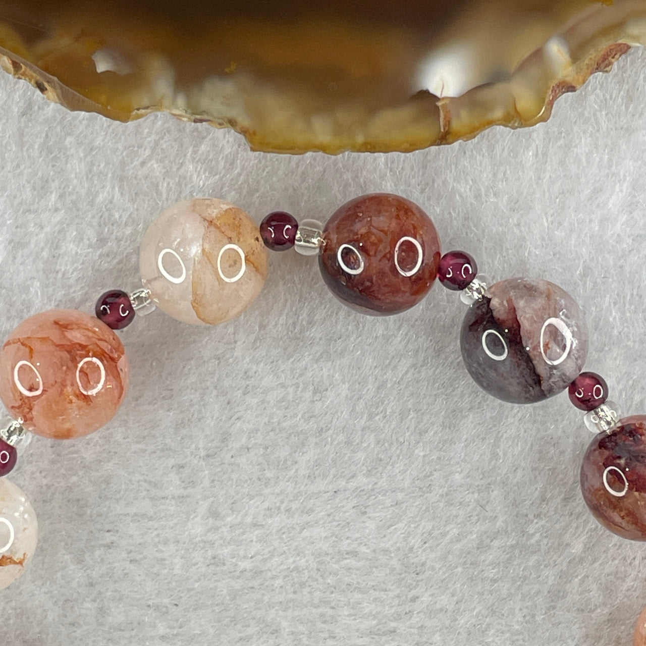 Natural Red Ferruginous Quartz Beads Bracelet 23.37g 18cm 10.3mm 15Beads