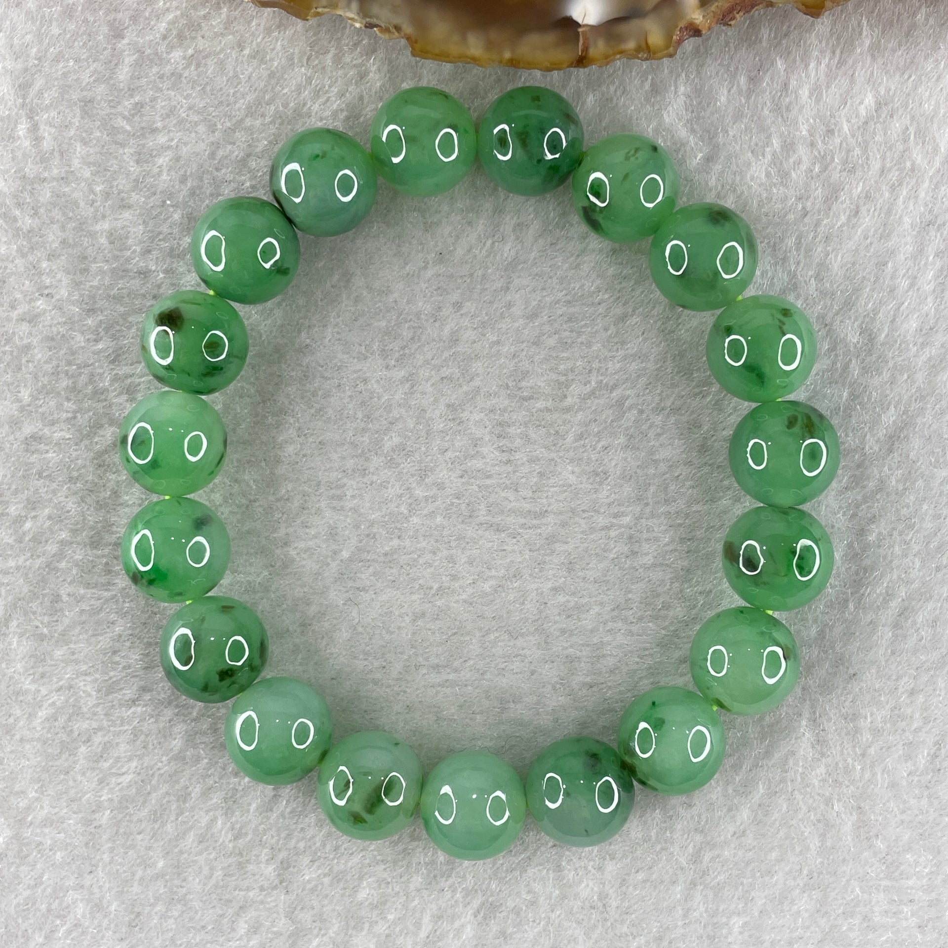 Certified High Quality Type A Semi Icy Green Jade Jadeite Bracelet 32.48g 10.0mm bead 19 beads 15.5cm, - Huangs Jadeite and Jewelry Pte Ltd