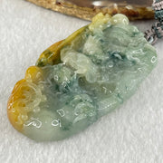 Type A Blueish Green and Yellow with Dark Blueish Green Piao Hua Jadeite Double Sided Dragon Pendant Necklace 89.28g 73.2 by 41.2 by 14.3mm - Huangs Jadeite and Jewelry Pte Ltd