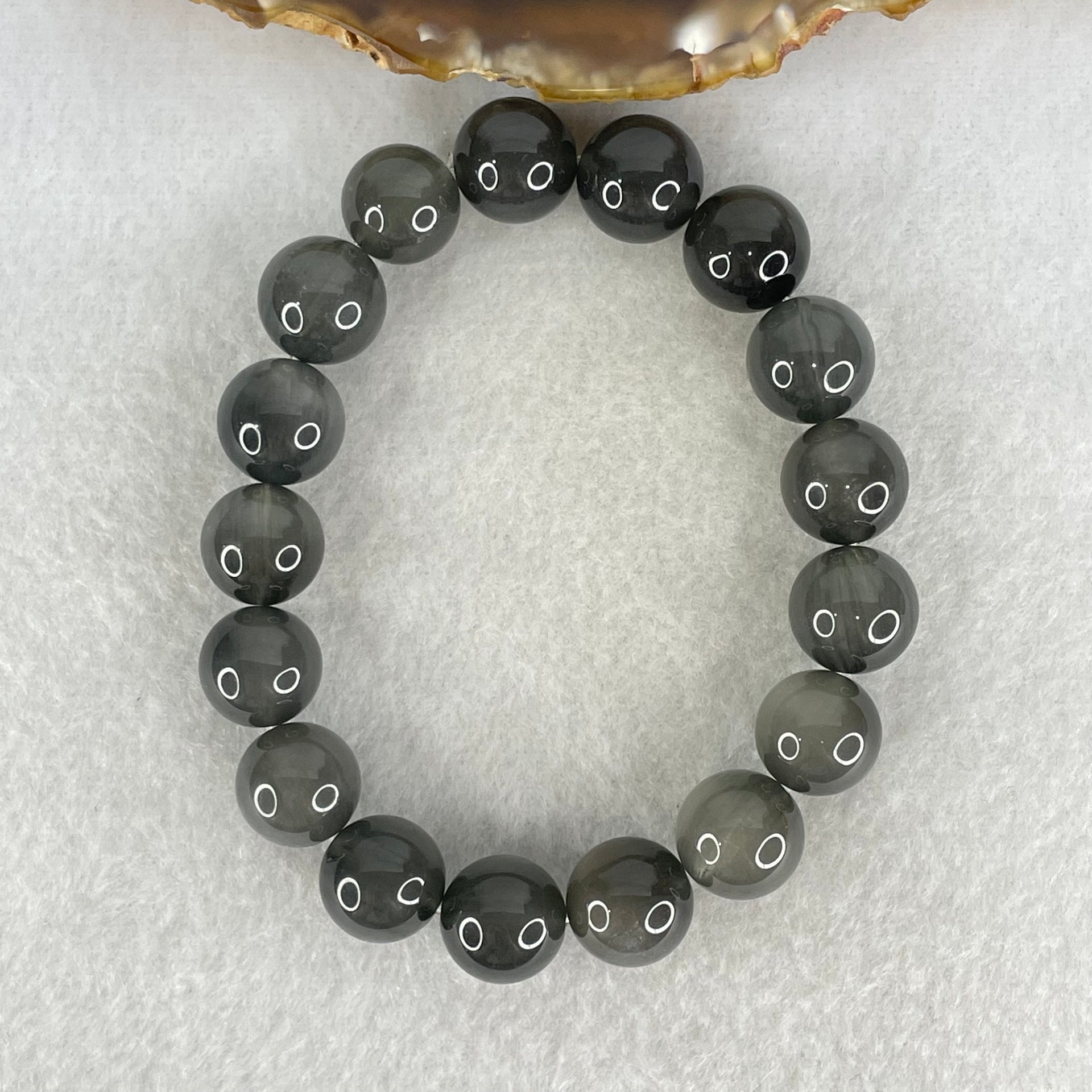Good Grade Natural Grey Rabbit Hair Rutilated Quartz Beads Bracelet 47.04g 18cm 12.8mm 17 Beads - Huangs Jadeite and Jewelry Pte Ltd