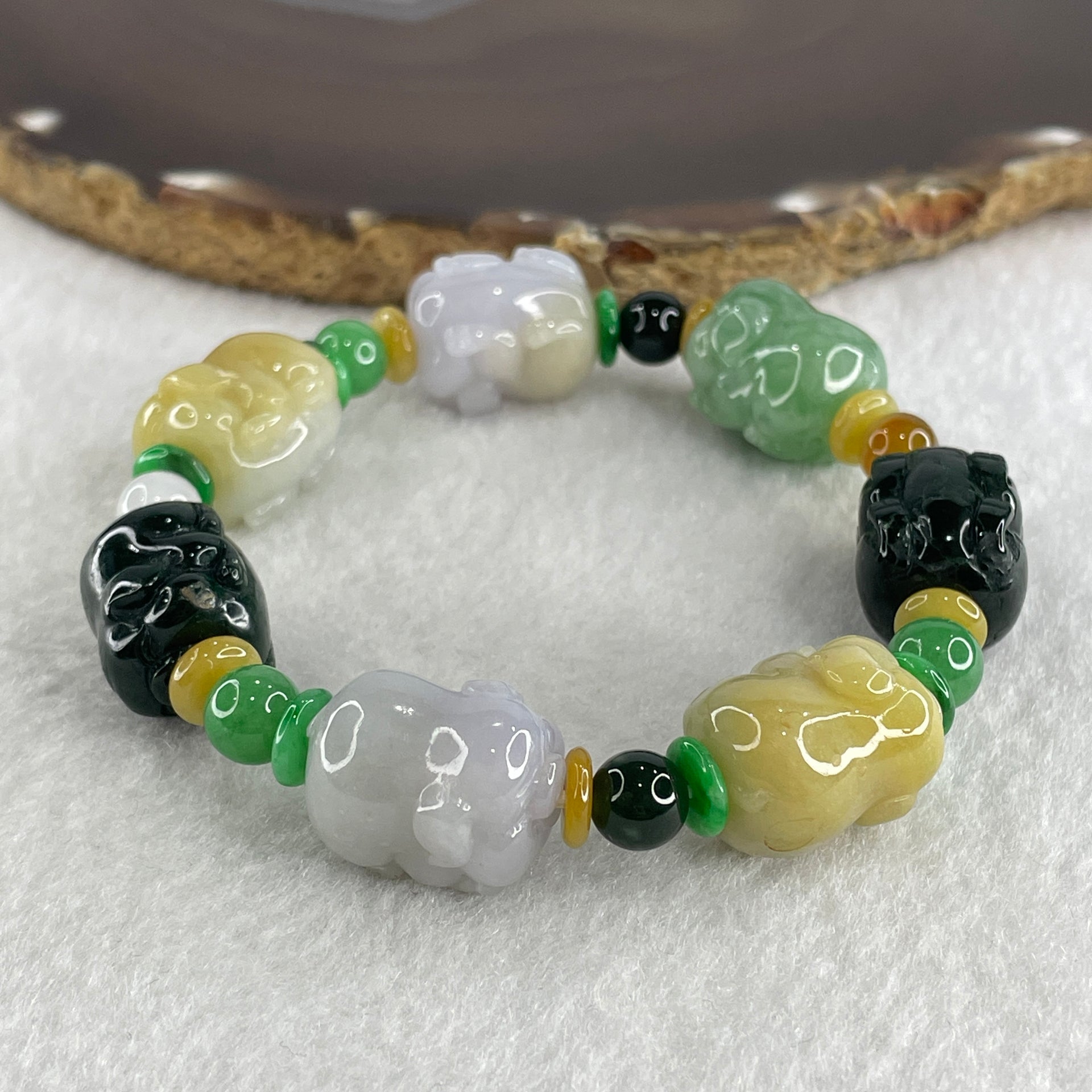 Type A Burmese Jade Jadeite Pig Piglets Bracelet 54.50g each about 18.1 by 13.9mm - Huangs Jadeite and Jewelry Pte Ltd