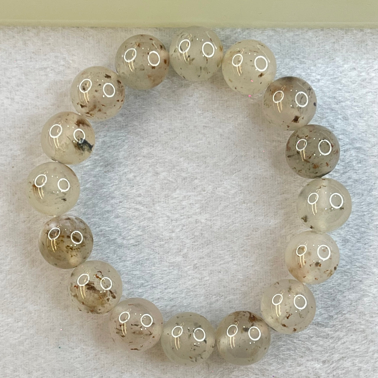 Transparent Colourless White with Brown Patches Sodium Feldspar Jade Bangle 水沫玉钠长石玉手链 50.63g 18cm 13.4mm 16 Beads - Huangs Jadeite and Jewelry Pte Ltd