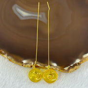 Natural Golden Yellow Amber Ping An Kou Donut Silver in Gold Color Earrings 2.36g 15.0 by 6.7mm - Huangs Jadeite and Jewelry Pte Ltd