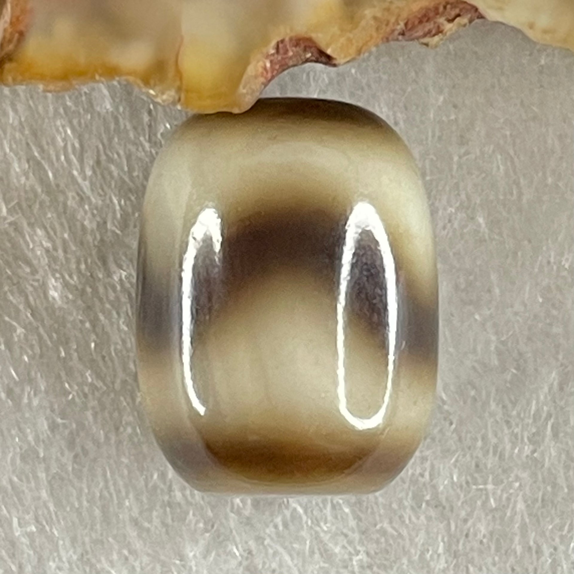 Natural Powerful Tibetan Old Oily Agate Tiger Tooth Daluo Dzi Bead Heavenly Master (Tian Zhu) 2.43g 13.7 by 10.6mm - Huangs Jadeite and Jewelry Pte Ltd
