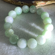 Type A Light Green with Slight Light Lavender Jadeite Beads Bracelet 48.29g 15cm 12.2mm 16 Beads - Huangs Jadeite and Jewelry Pte Ltd