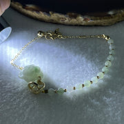 Natural Type A Green Jadeite Peony Flower 15.5x7.1mm Amulet Bracelet | Adjustable 14-18cm Gold-Toned Elegant Layering Chain Luxury Charm (5.54g) - Huangs Jadeite and Jewelry Pte Ltd