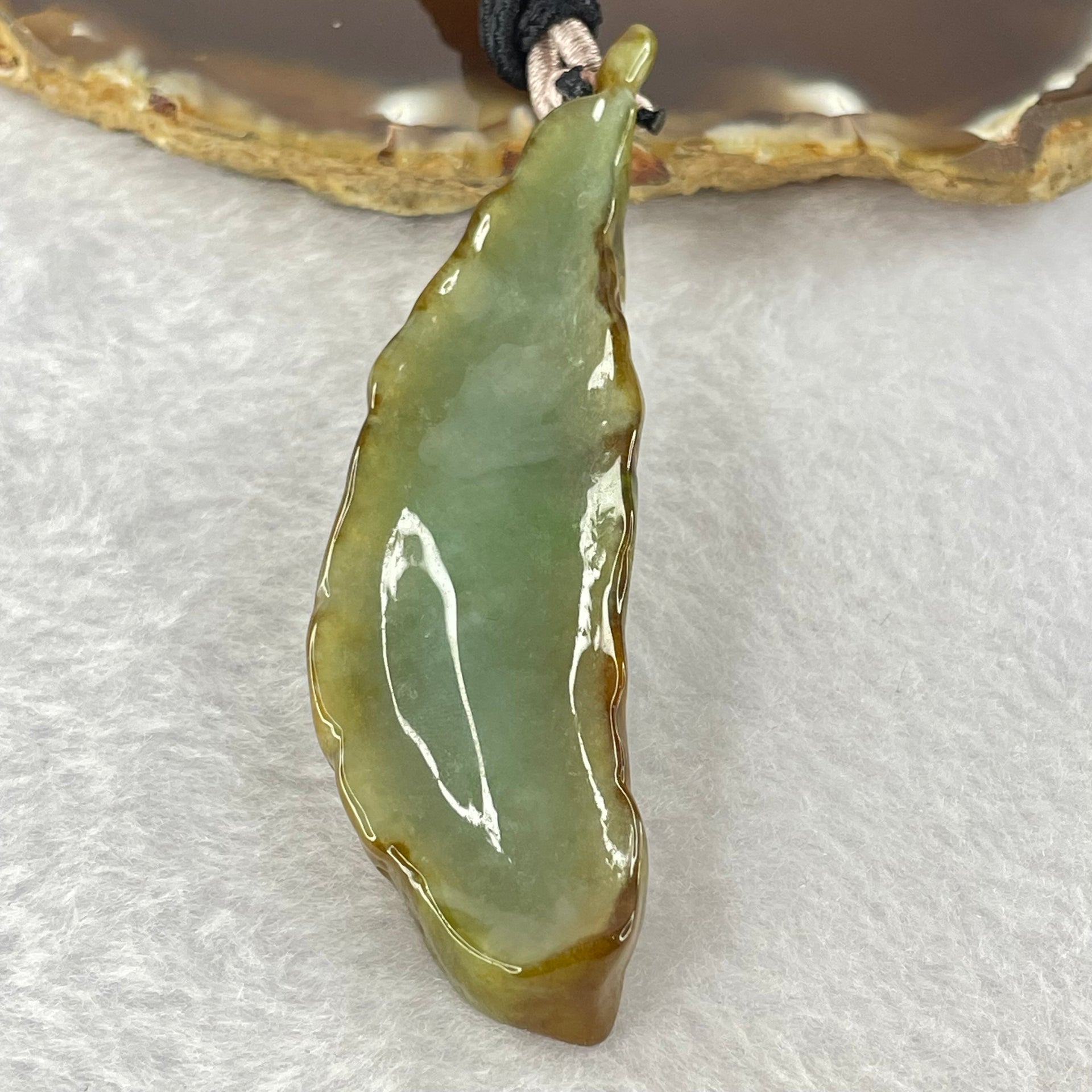 Type A Green and Brown Jadeite Lotus Flower and Koi Fish Pendent 21.41g 66.3 by 22.0 by 9.4mm - Huangs Jadeite and Jewelry Pte Ltd