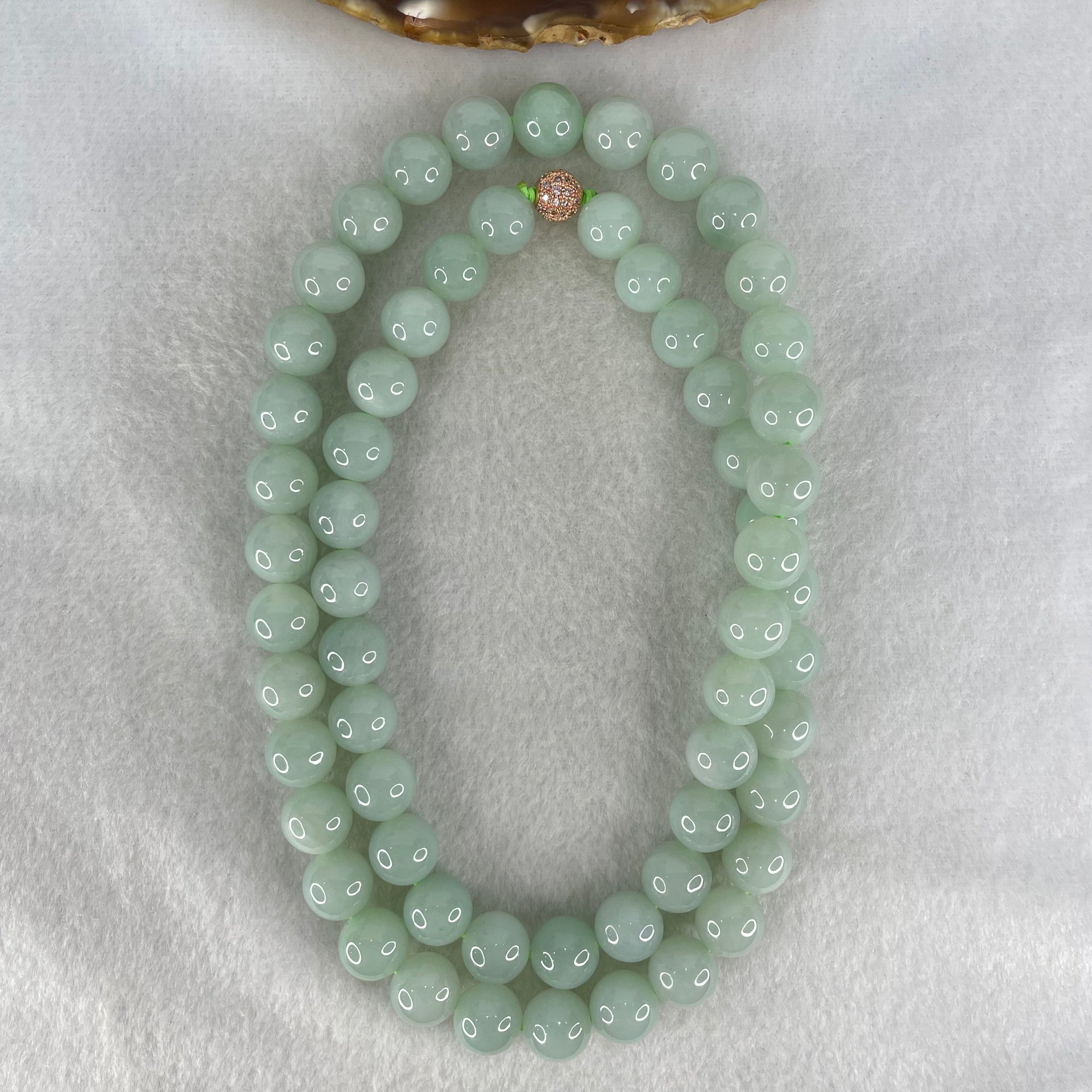 Good Grade Type A Light Green Jadeite Beads Necklace 54.77g 66cm by 11.4mm 60 Beads - Huangs Jadeite and Jewelry Pte Ltd