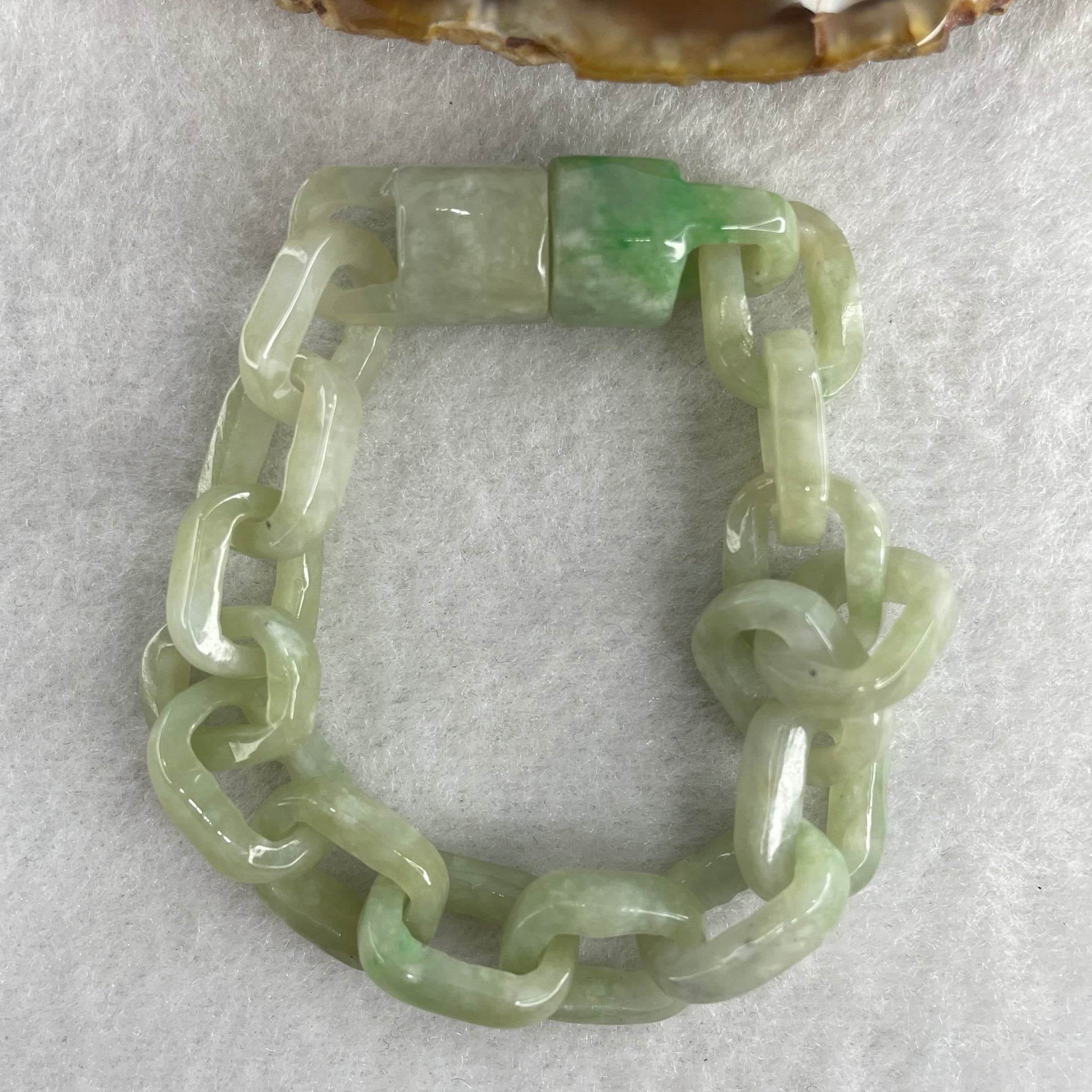 Natural Type A Green Jadeite Link Bracelet 18.54g 13cm 10.9mm 15 Pcs - Huangs Jadeite and Jewelry Pte Ltd