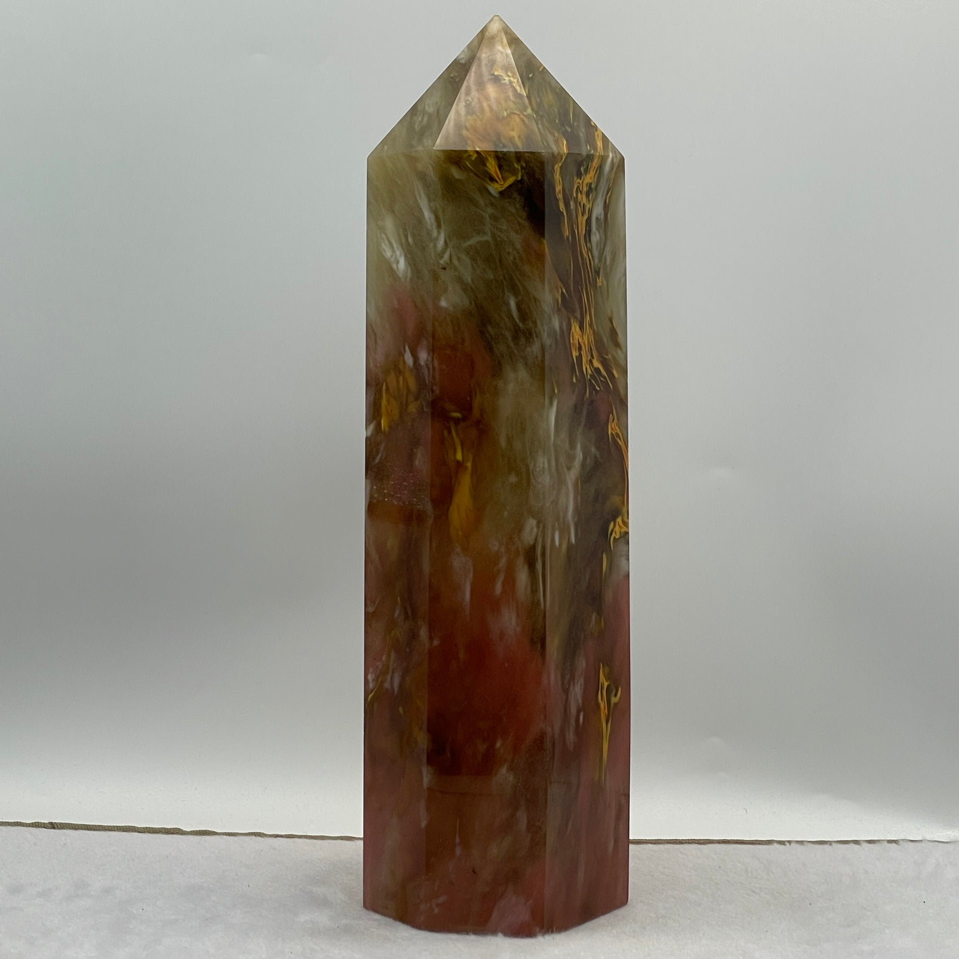 Red Yellow Cherry Quartz Tower Display 2,777.5g 83.2 by 70.9 by 290.0mm - Huangs Jadeite and Jewelry Pte Ltd