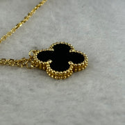 (Pre-Love) Van Cleef & Arpels VCA Vintage Alhambra Pendant Necklace 18K yellow gold Onyx 5.49g 42cm - Huangs Jadeite and Jewelry Pte Ltd