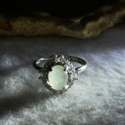 Type A Semi Icy Light Green Jadeite with Crystals in S925 Sliver Ring (Adjustable Size) 2.68g 8.7 by 6.7 by 3.5mm - Huangs Jadeite and Jewelry Pte Ltd