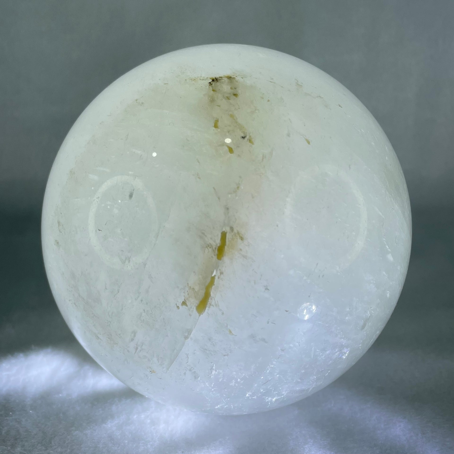 Natural Milky White Quartz Crystal Sphere Ball with Wooden Stand 1,624.0g 101.0 by 113.0mm - Huangs Jadeite and Jewelry Pte Ltd