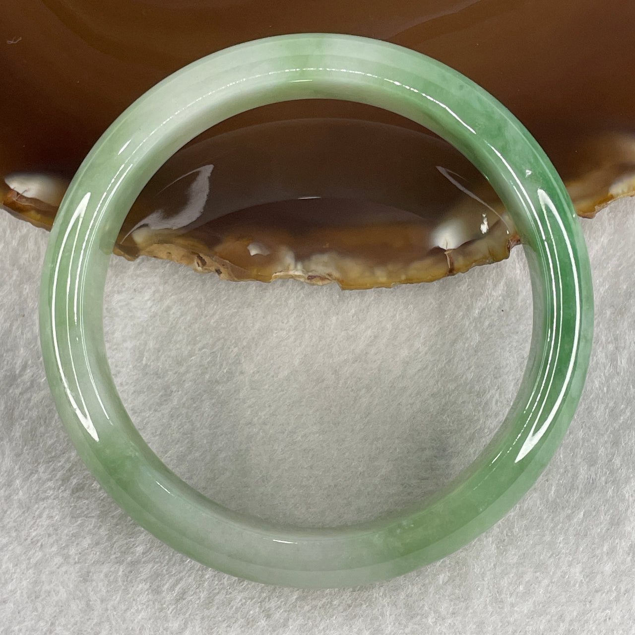 Certified Natural Type A Light Green with Green Piao Hua Jadeite Bangle 57.31g Internal Diameter 58.4mm 14.3 by 8.8mm (Very Very Slight External Rough)