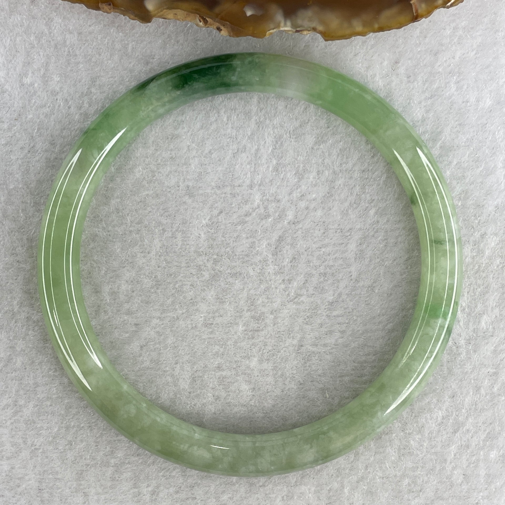 Certified Natural Type A Jelly Green with Old Mine Green Patches Jadeite Bangle 25.30g Internal Diameter 58.7mm 6.6 by 7.2mm (Close to Perfect) - Huangs Jadeite and Jewelry Pte Ltd