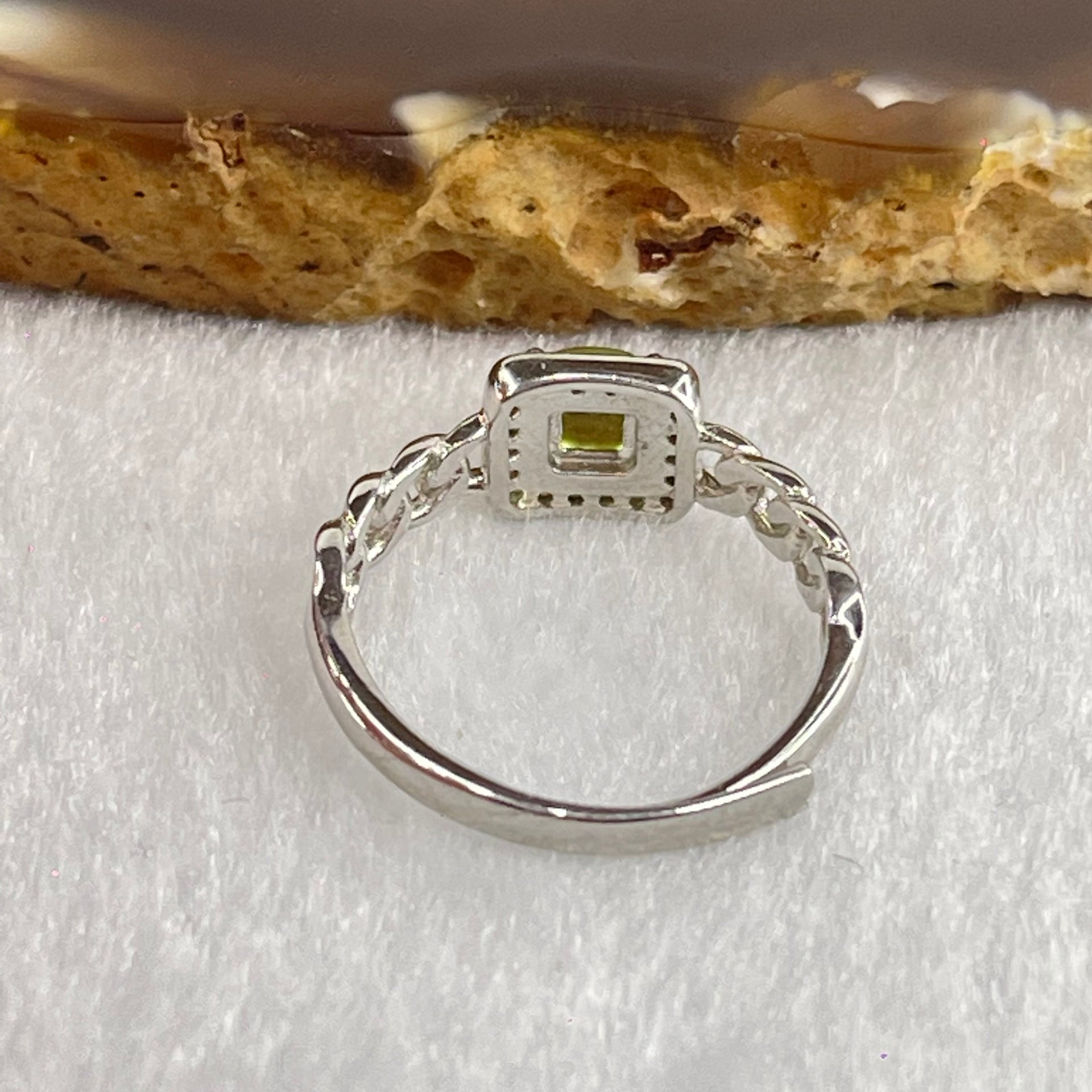 Natural Green Peridot with Crystals In S925 Sliver Ring (Adjustable Size) 1.73g 4.6 by 2.8mm - Huangs Jadeite and Jewelry Pte Ltd