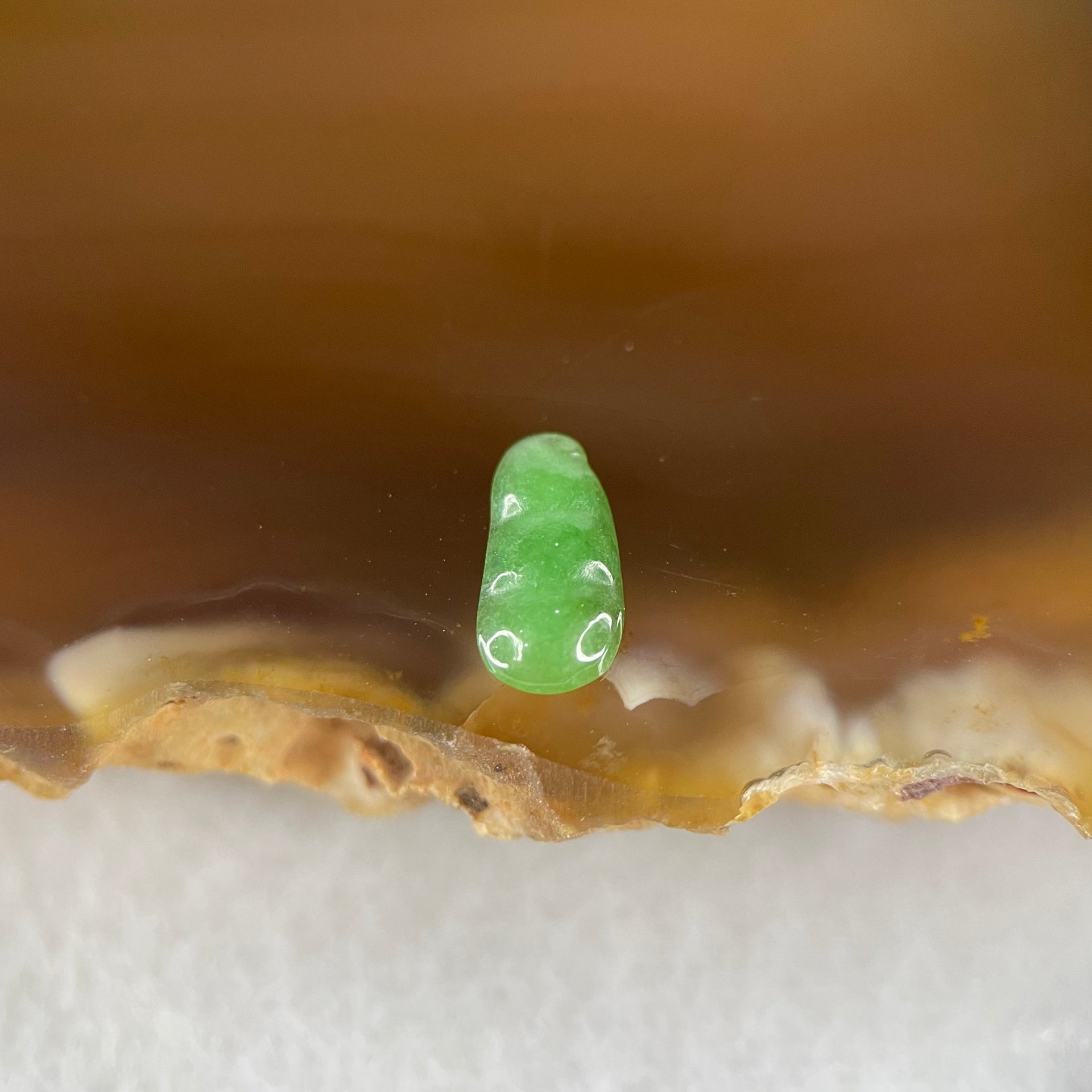 Type A Old Mine Full Green Jadeite Peapod Charm Stone For Setting 0.12g 8.5 by 4.4 by 1.4mm - Huangs Jadeite and Jewelry Pte Ltd