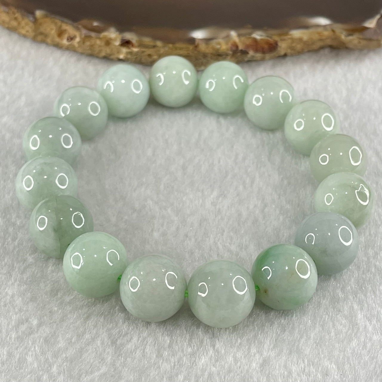 Type A Light Green Jadeite Beads Bracelet 60.74g 17.5cm 13.3mm 16 Beads - Huangs Jadeite and Jewelry Pte Ltd
