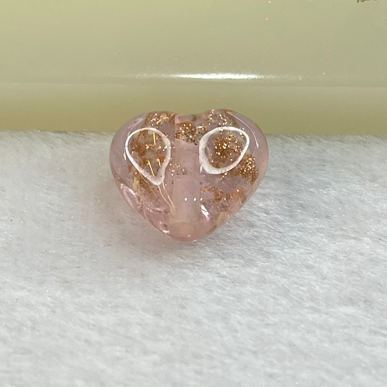 Pink Glass Mini Heart with Glitters Charm for Bracelet 2.89g 15.8 by 15.0 by 10.1mm - Huangs Jadeite and Jewelry Pte Ltd