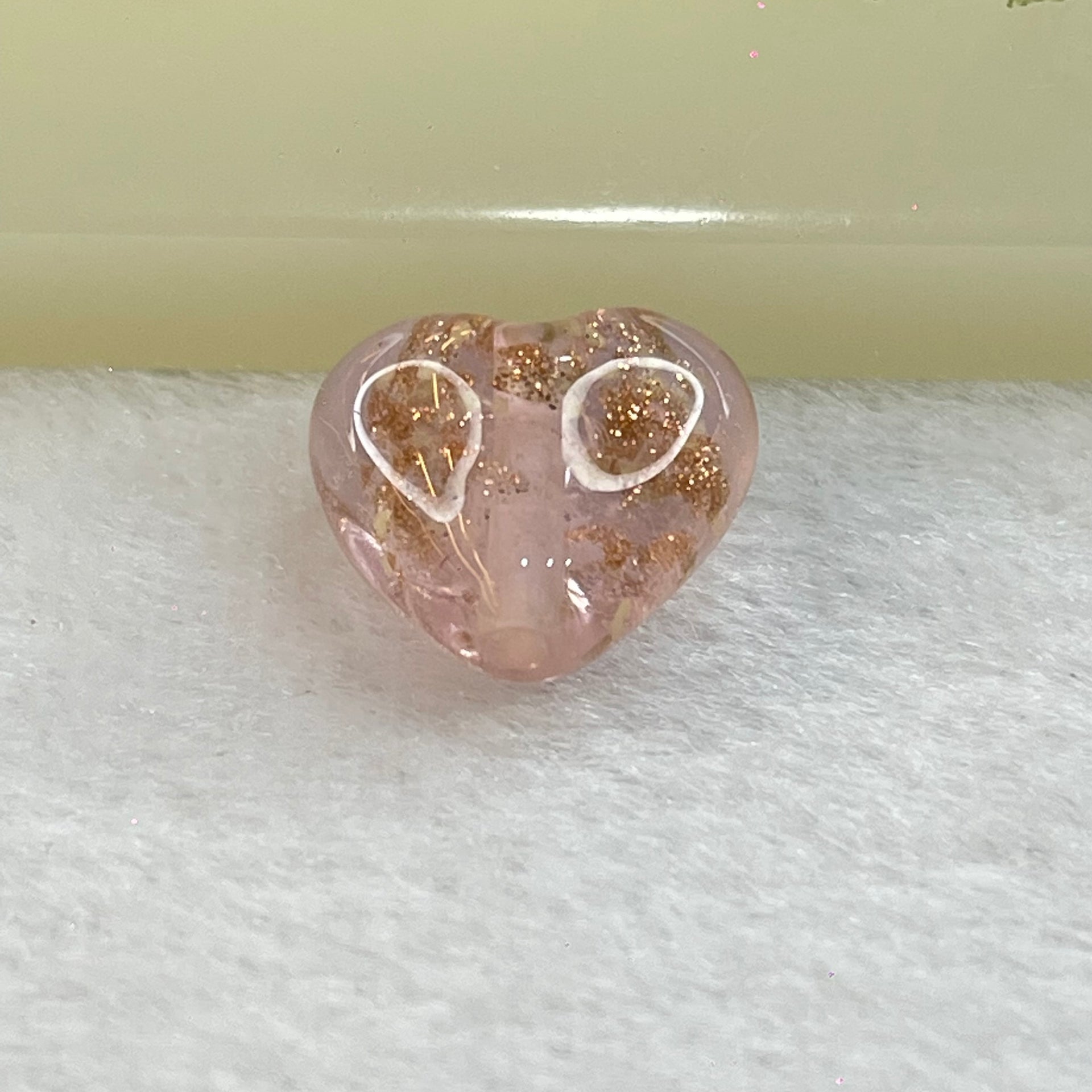Pink Glass Mini Heart with Glitters Charm for Bracelet 2.89g 15.8 by 15.0 by 10.1mm - Huangs Jadeite and Jewelry Pte Ltd