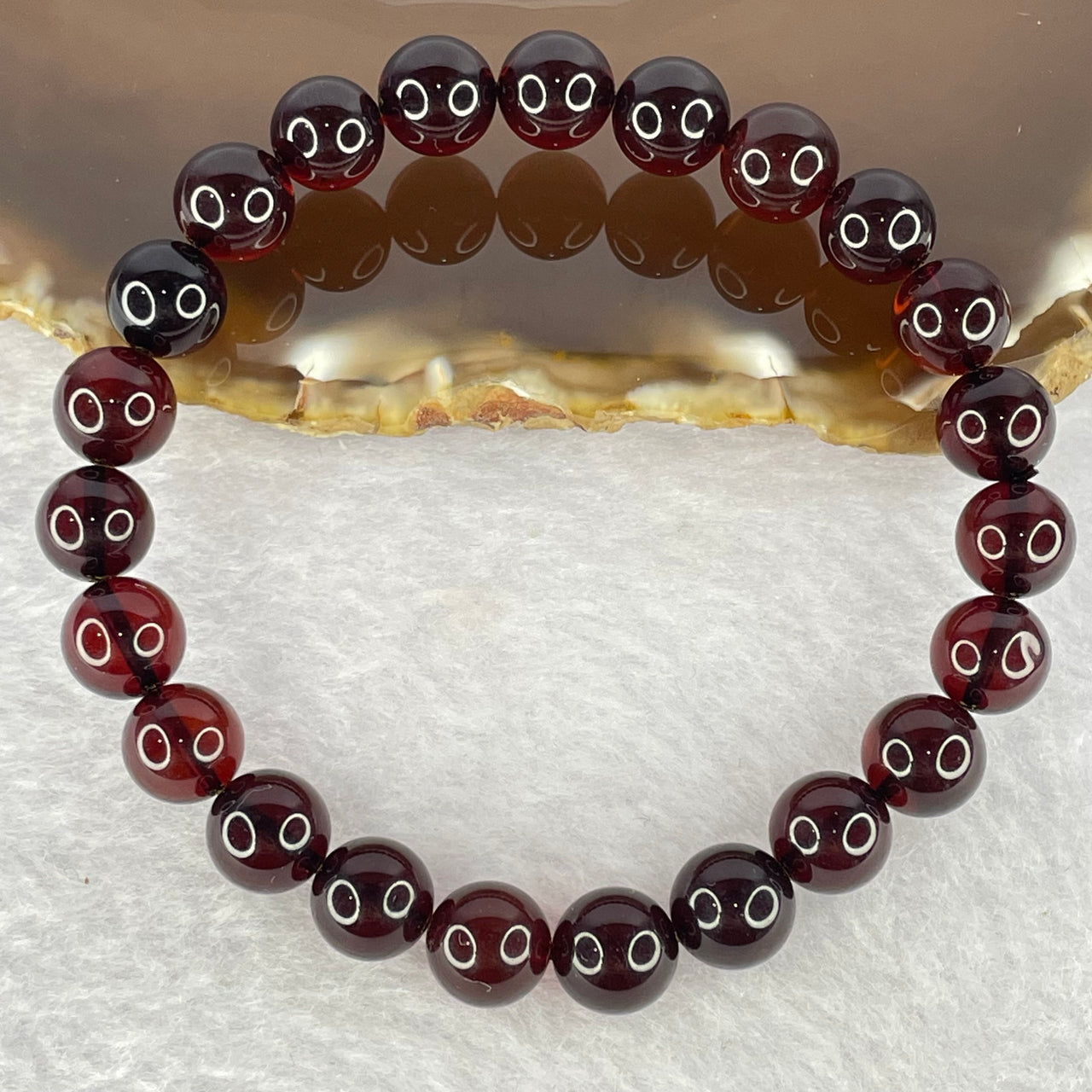 Natural Dark Red Blood Amber Beads Bracelet 天然血珀手链 8.12g 17cm 8.7mm 23 Beads - Huangs Jadeite and Jewelry Pte Ltd