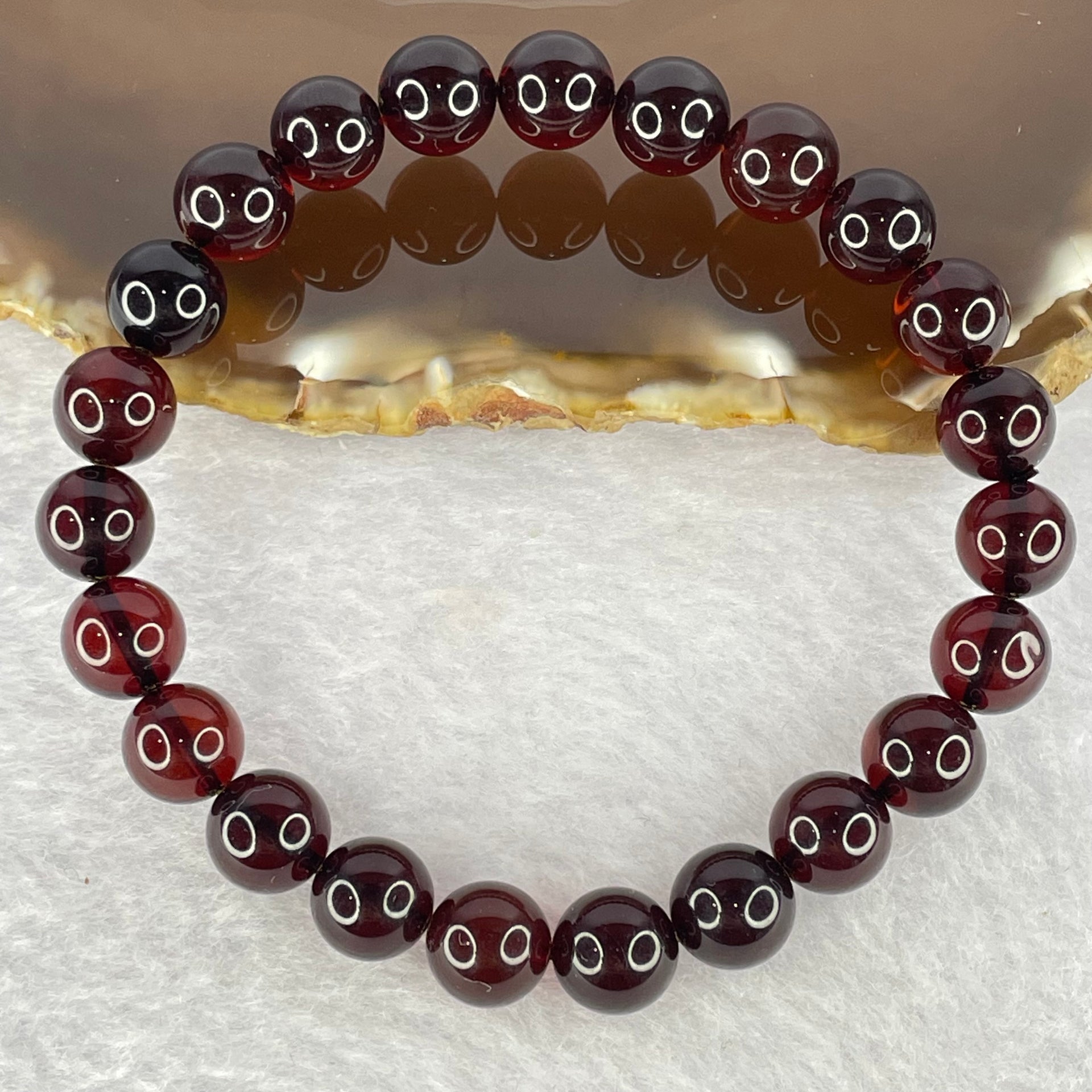 Natural Dark Red Blood Amber Beads Bracelet 天然血珀手链 8.12g 17cm 8.7mm 23 Beads - Huangs Jadeite and Jewelry Pte Ltd
