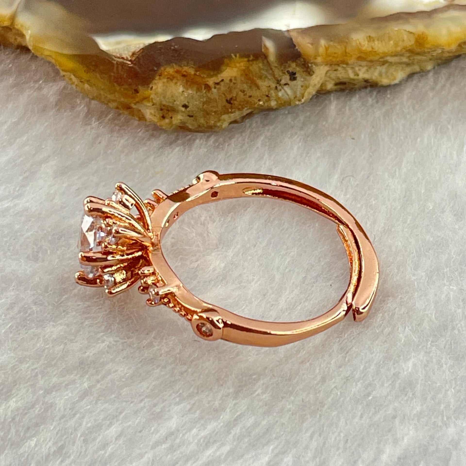 Colourless Cubic Zirconia with Crystals In PT950 Plated Sliver Rose Gold Color Ring (Adjustable Size) 2.41g 7.1 by 4.2mm - Huangs Jadeite and Jewelry Pte Ltd