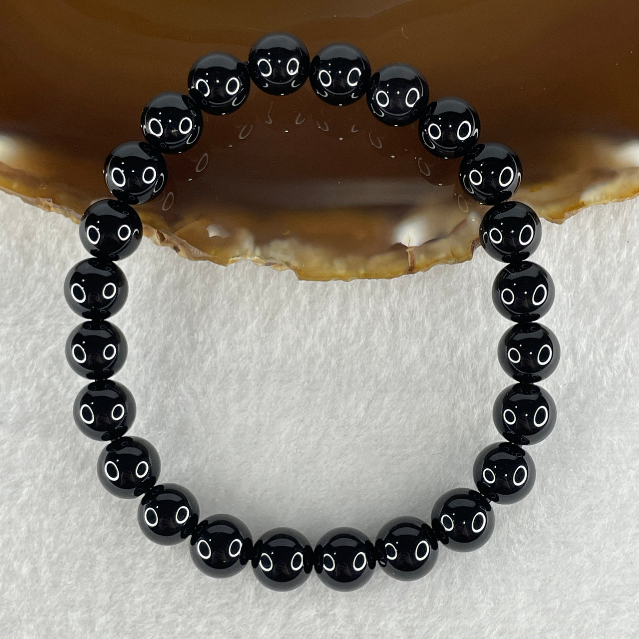 Natural Black Moldavite Meteorite Crystal Beads Bracelet 16.78g 16.5cm 8.4mm 24 Beads