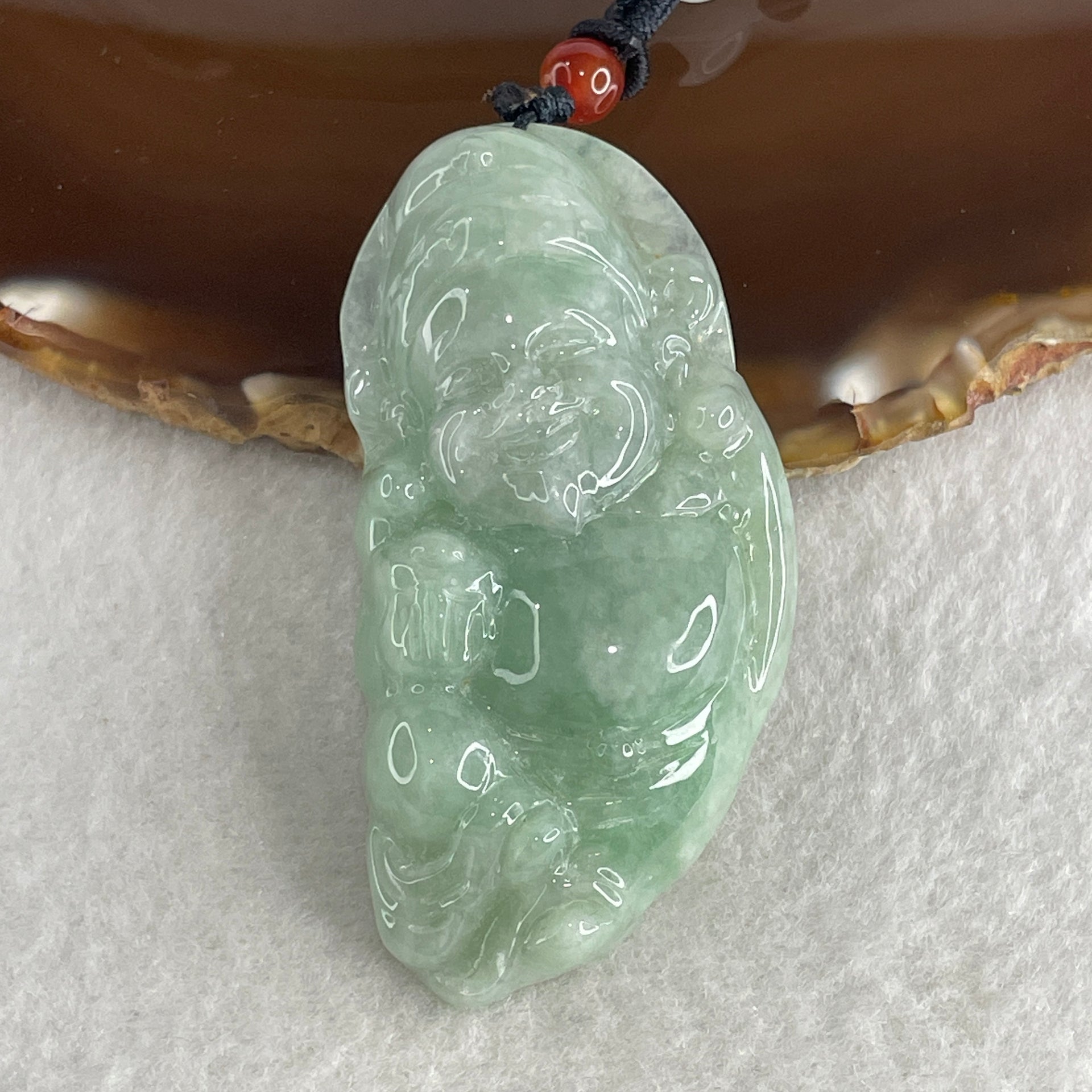 Natural Type A Green Jadeite Cai Shen Ye God of Fortune Pendant 40.74g 61.2 by 30.7 by 11.8mm - Huangs Jadeite and Jewelry Pte Ltd