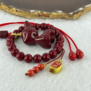 Natural Red Cinnabar Beads with 3D Baby Deer Pendent and Hulu Pair Charm 49.10g 8.3mm 20 Beads 35.2 by 28.9 by 18.7mm - Huangs Jadeite and Jewelry Pte Ltd