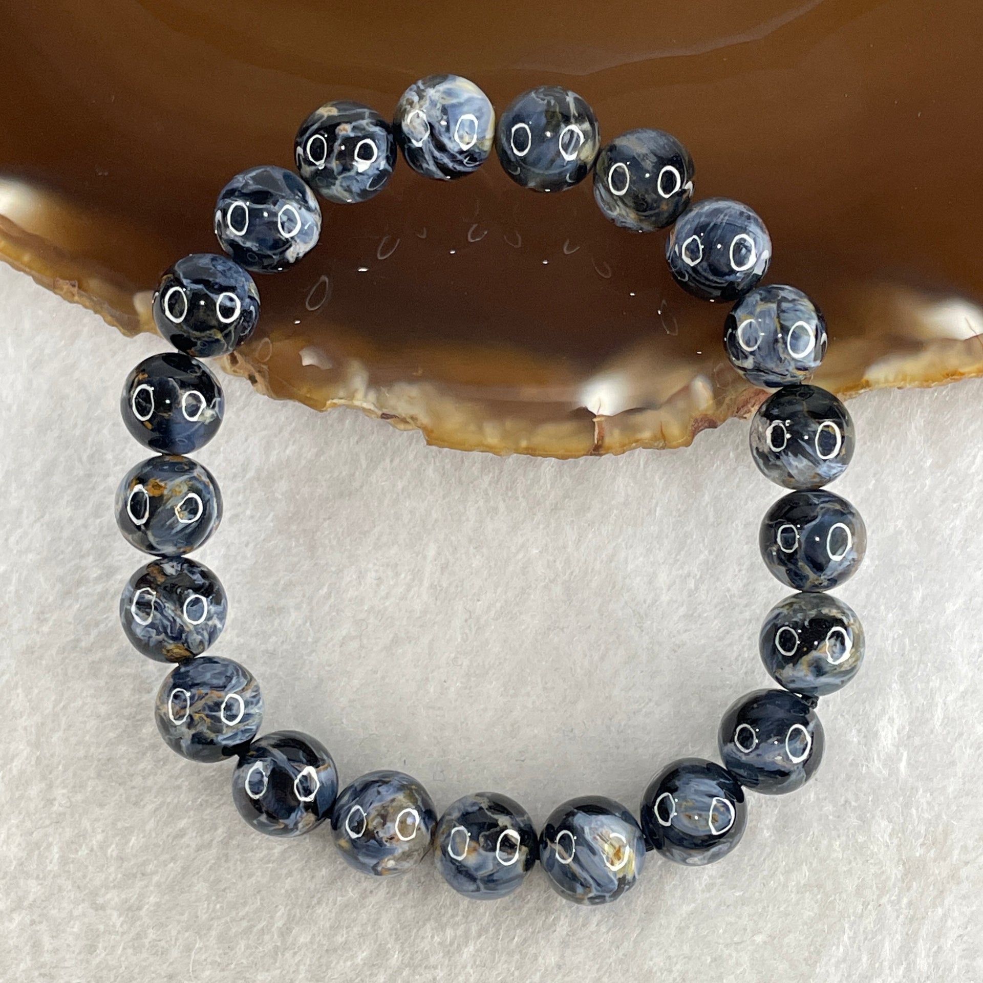 Certified Very Good Grade Natural Blue Pietersite Beads Bracelet 20.799g 15.5cm 9.3mm 21Beads - Huangs Jadeite and Jewelry Pte Ltd