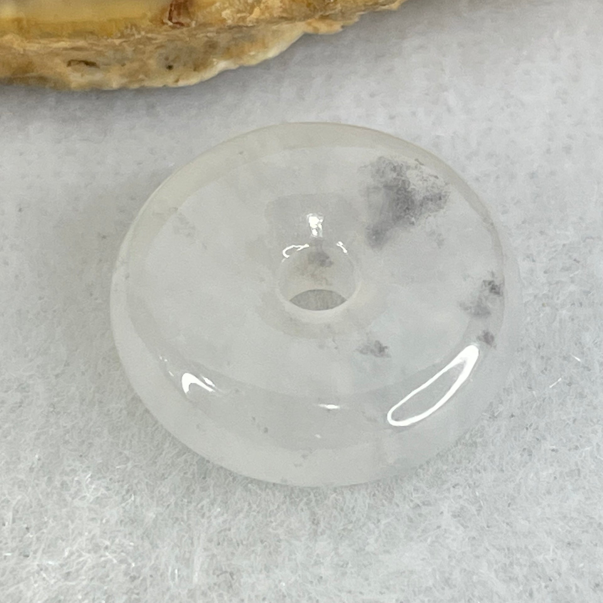 Type A Semi Icy Light Lavender With Wuji Grey Spots Jadeite Ping An Kou Charm/Pendant 2.80g 15.6 by 5.5mm - Huangs Jadeite and Jewelry Pte Ltd