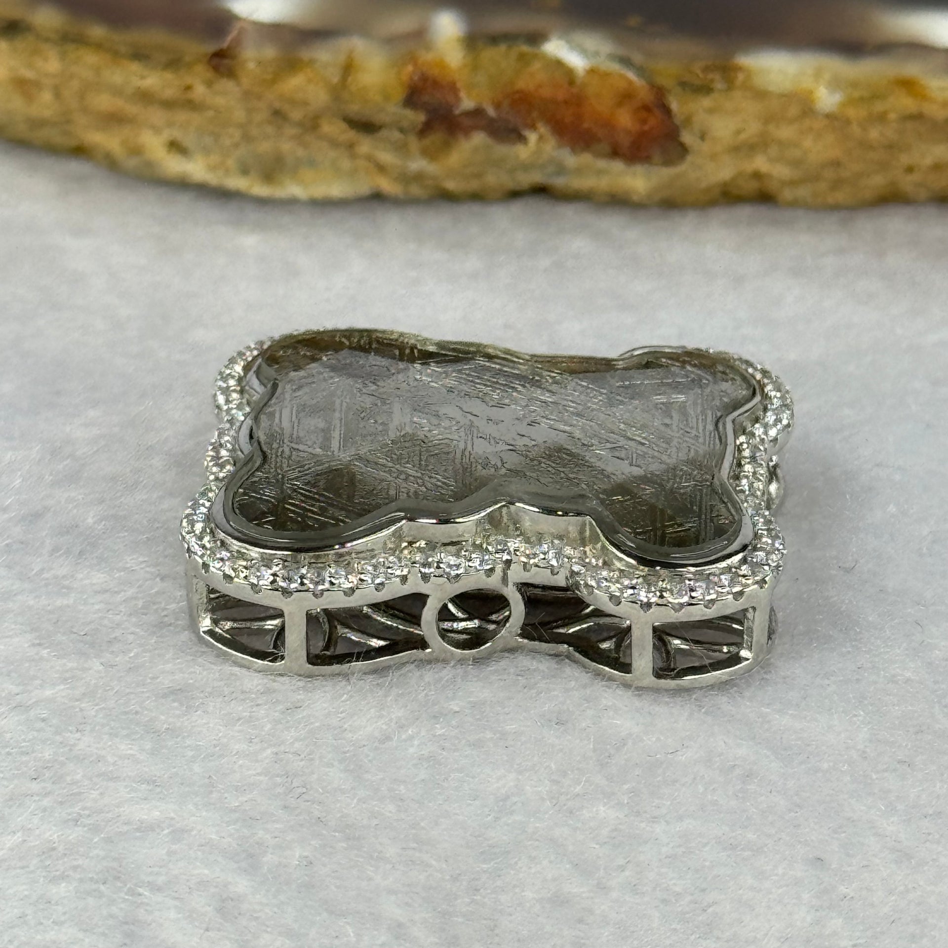Natural Meteorite Bear Charm in S925 Silver with Crystals For Necklace / Bracelet (Sliver Color) 7.54g 26.2 by 21.4 by 8.5mm - Huangs Jadeite and Jewelry Pte Ltd