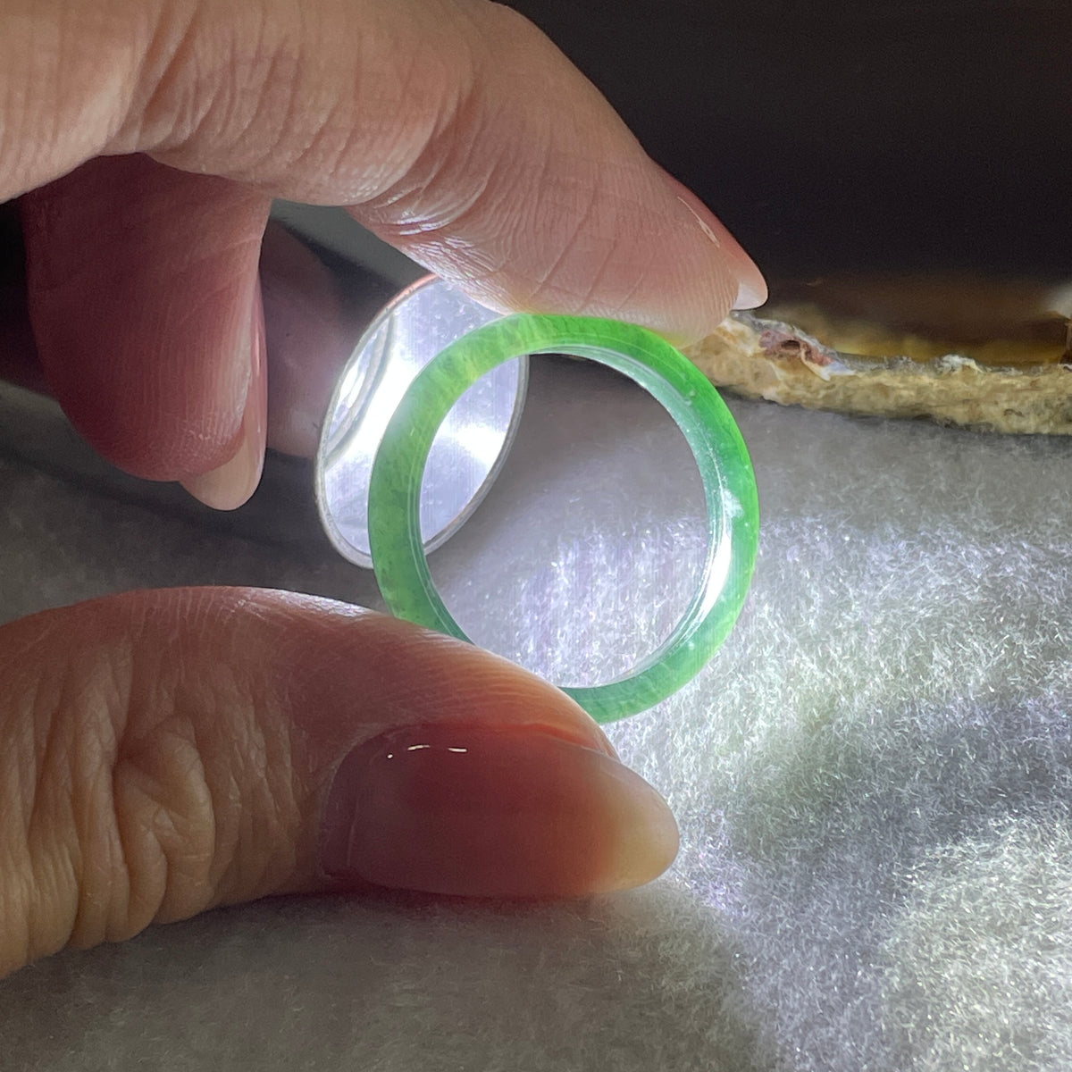 Natural Type A Blueish-Green Jadeite Ring | 3.9 by 2.5mm Flawless Ocean Jade Full-Eternity Band (1.89g | US 9.8 / HK 22 | Perfect) - Huangs Jadeite and Jewelry Pte Ltd