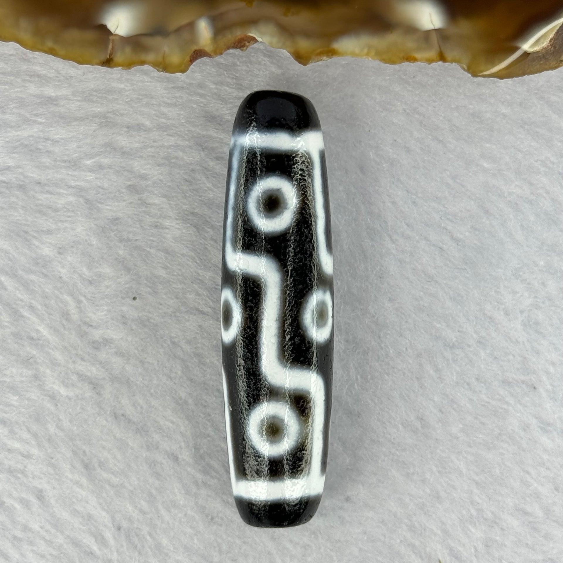 Natural Powerful Tibetan Old Oily Agate 9 Eyes Dzi Bead Heavenly Master (Tian Zhu) 九眼天诛 13.45g 48.4 by 12.7mm - Huangs Jadeite and Jewelry Pte Ltd