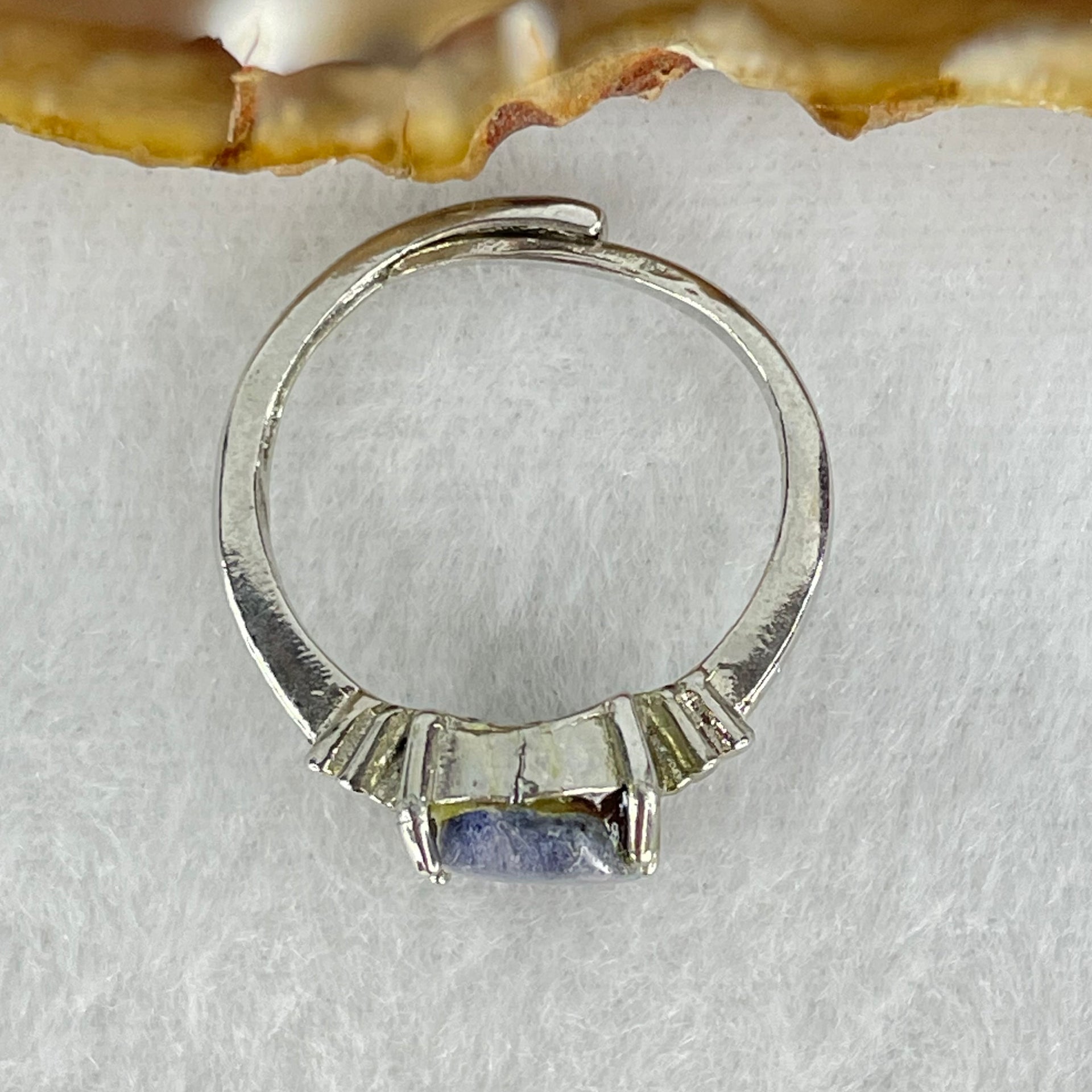 Rare Above Average Natural Blue Dumortierite Rutilated Quartz in S925 Sliver Ring (Adjustable Size) 3.28g 10.9 by 7.4 by 3.5mm - Huangs Jadeite and Jewelry Pte Ltd