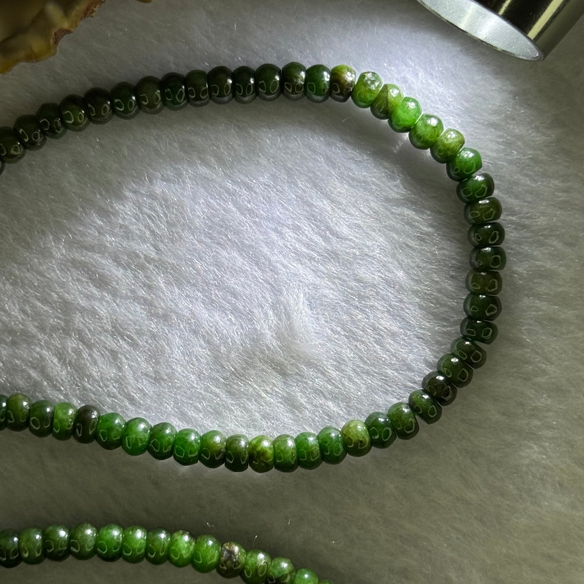 Type A Lao Keng Dark Spicy Green Jadeite Beads Necklace 30.94g 64cm 5.0nn 210 Beads - Huangs Jadeite and Jewelry Pte Ltd
