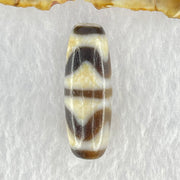 Natural Powerful Tibetan Old Oily Dark Brown White Yellow Agate Double Tiger Tooth Daluo Dzi Bead Heavenly Master (Tian Zhu) 双虎呀天诛 9.53g 36.8 by 13.1mm - Huangs Jadeite and Jewelry Pte Ltd