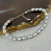 Natural Grey Pearl in S925 Sliver Bracelet 天然灰珍珠925银手链 8.01g 14cm 5.6mm 21 Beads - Huangs Jadeite and Jewelry Pte Ltd