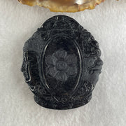 Type A Opaque Black Omphacite Jadeite Good Vs Evil Manjushri Bodhisattva Pendant Rabbit Zodiac Guardian 39.25g 50.5 by 44.0 by 13.3mm - Huangs Jadeite and Jewelry Pte Ltd